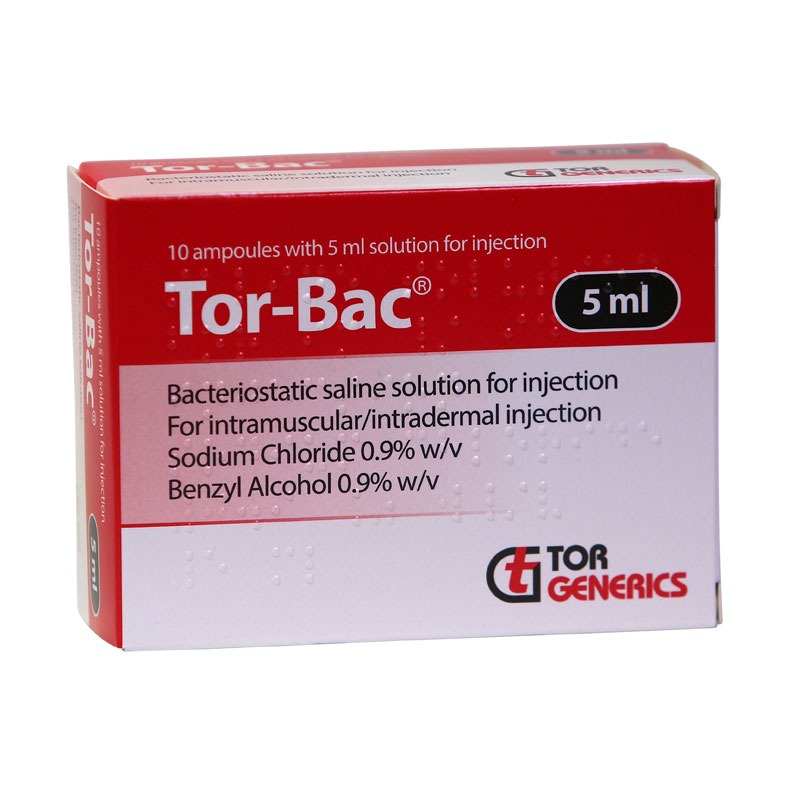 Bacteriostatic (Torbac) 0.9% Sodium Chloride Injection 5ml Amps pack of 10